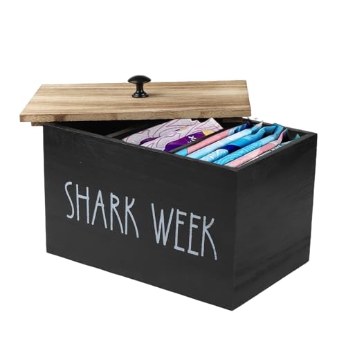 Caja de tampones de madera con tapa – Shark Week Organizador de productos de higiene para mujer, 3 compartimentos, caja periódica para baño, madera FSC Organizador de baño para tampones, compresas y