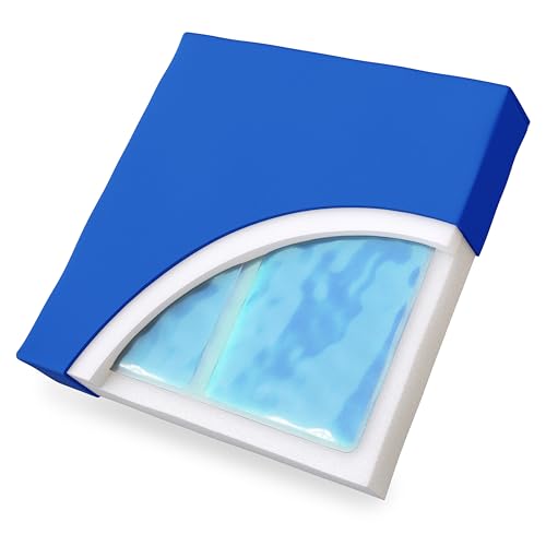 Skil-Care Premium Gel-Foam Cushion, 18" W x 18" D x 3" H, Dual-Layer Foam with Gel Core for Pressure Relief, 4-Way Stretch Low Shear Cover, Ideal for Wheelchairs and Chairs, 751390