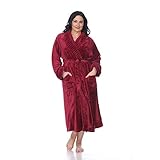 white mark Women's 099-03 Plus Size Super Soft Lounge Robe in Burgundy - 2XL/3XL