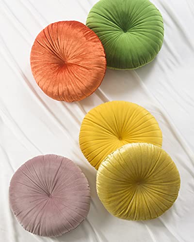 Roslynwood Shelly Round Solid Aqua Velvet Chair Cushion Couch Pumpkin Throw Pillow Home Decorative Seashell Floor Pillow, 16X16 Inch #TOP4