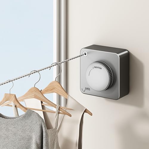 KOSLEOW Fil a Linge Retractable Mural, Etendoir à Linge Murale 4.8M en Acier Inoxydable, Corde a Linge Retractable pour Lntérieur et Extérieur, Anti Affaissement, Idéal pour Balcon et Salle de Bain ﻿