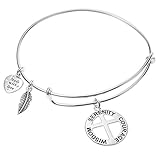 Sterling Silver Christian Cross Serenity Courage Wisdom Dangle Charm Prayer Faith Adjustable Bangle Bracelet
