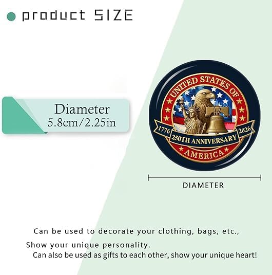 United States 250th Anniversary Brooch Button Decor Circle Decorative for Backpacks image 4