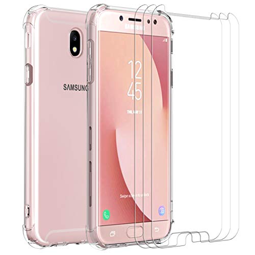 ivoler Funda para Samsung Galaxy J7 2017 + [3 Unidades] Cristal Vidrio Templado Protector de Pantalla, Ultra Fina Silicona Transparente TPU Carcasa Protector Airbag Anti-Choque Anti-arañazos Caso