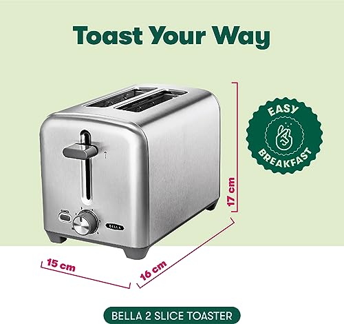 BELLA 2 Slice Toaster, Quick & Even Results Every Time, Wide Slots Fit Any Size Bread Like Bagels or Texas Toast, Drop-Down Crumb Tray for Easy Clean Up, Stainless Steel - Image 3