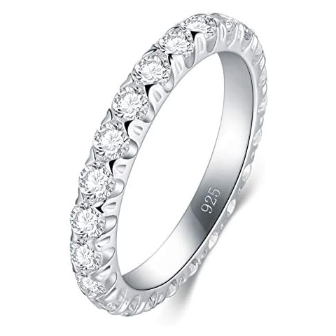 BORUO 925 Sterling Silver Ring, Cubic Zirconia CZ Wedding Band Stackable Ring 3mm Size 8 Cover