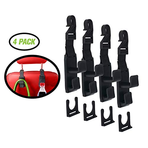 Lukling 4 Pack Car Seat Headrest Hooks Strong and Durable Backseat Headrest Hanger Storage for Handbags, Purses, Coats, and Grocery Bags, Universal Vehicle Car Seat Back Headrest Bottle Holder