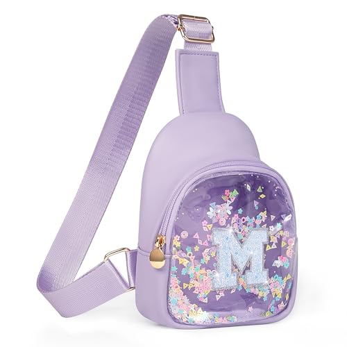 Image of Personalized 2 3 4 5 6 Year Old Girls Birthday Gift Ideas Kindergarten Graduation Gifts, Purple Toddler Kids Purse Sling Bag Crossbody Preschool Little Girl 2-4 3-5 4-6 Cute Stuff Initial M