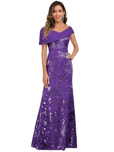 Lace Sequin Mother of The Bride Dresses for Women Long Mermaid Off The Shoulder Formal Evening Dress with Sleeves