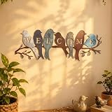 Peryiter Birds on Branch Welcome Sign Metal Wall Decor,Vintage Colors