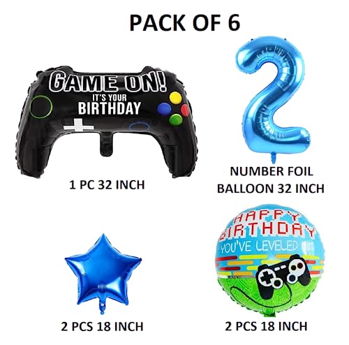 Image of 6 Pcs Game on Birthday Decoration 2nd Birthday Decoration for Boys Gaming Theme Birthday Decoration Second Birthday Decorations Boy Game Theme Balloons (Pack of 6, Multicolor)