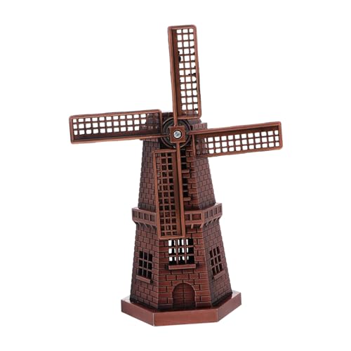 GLEAVI Modellino Mulino Vento in Lega di Zinco Rotante Decorazione da Tavolo Vintage in Rame Rosso Ornamento per Mensola e Interni Regalo Elegante per Casa e Ufficio