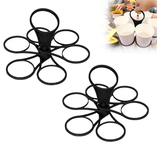 Portabebés plegable de 2 piezas, soporte portátil para 6 tazas con asa, bandeja de plástico ligera para bebidas calientes/frías, perfecto para fiestas, viajes y vacaciones (negro)