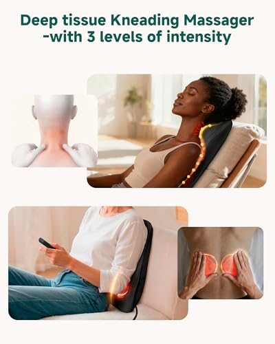 Image of Snailax Shiatsu Back Massager with Heat, Neck Shoulder Massager for Pain Relief Deep Tissue, 4D Kneading Back Massage Pillow, 3 Speed /3 Modes Portable for Home Office Car Use