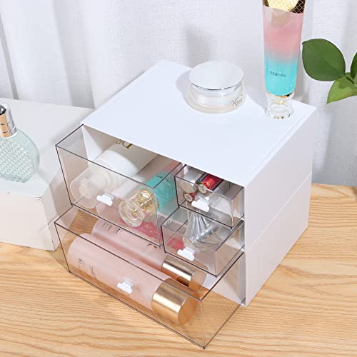 OSteed Desk Stackable Organiser with 4 Drawers, White Skincare Organizer, Office Organizer Box - Image 4