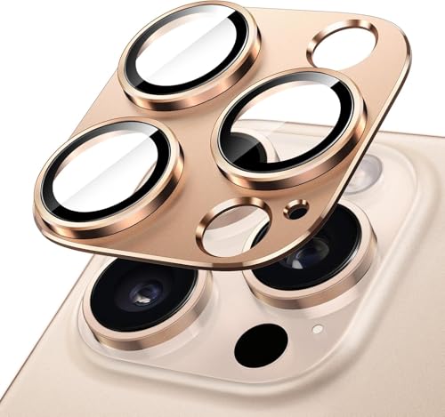 Image of Tempered Glass Camera Lens Protector for iPhone 16 Pro /iPhone 16 Pro Max - Alloy Metal Cover with Tempered Glass - Scratch Resistant, Easy Installation (Brown)