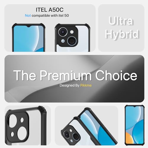 Image of Pikkme Crystal Clear Transparent Back Cover | Ultra Hyrbid | Full Camera Protection | Raised Edge | Bumper Case for itel A50C (Black)