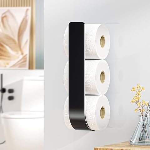 Toilet Paper Storage Wall Mount, Toilet Paper Holder Stand for 3 Rolls Tissue, Extra Toilet Paper Storage Holder, Metal Toilet Paper Organizer, Black Toilet Roll Holder for Rv, Bathroom Cover