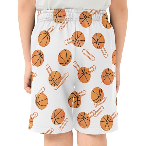 CHIFIGNO Basketballs White Boys Vacation Shorts Thick Boys Polyester Shorts with Pockets XS3