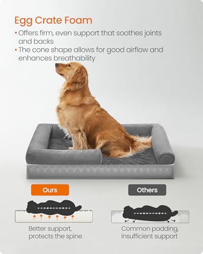 Feandrea Dog Bed, Orthopedic Dog Bed, Large Dog Bed Waterproof, Removable Washable Cover Dog Sofa with Non-Slip Bottom, Raised Edges, 36 x 28 x 8 Inches, Light Gray UPGW067G02 - Thumbnail 3