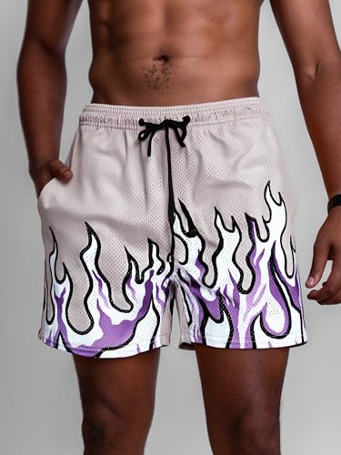 DIOTSR Mens Flame Graphic Basketball Shorts Cool Retro Running Athletic Shorts Drawstring Waist Casual Track Shorts2
