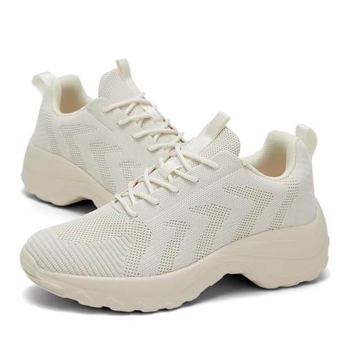 Image of Womens Walking Shoes Arch Support Non Slip Work Lace up Sneakers Breathable Lightweight Comfort Wedge Platform