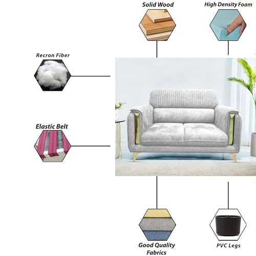Image of Casaliving Gelio 2 Seater Sofa Set for Living Room (Grey Colour) Premium Fabric Sofa