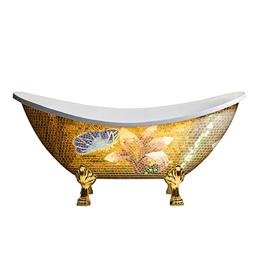 Fanwin Star 67"x 31.5"x31.5" Freestanding Soaking Acrylic Gold Color Mosaic Bathtub | luxury acrylic fiberglass cast iron bathtub| WF-Y001