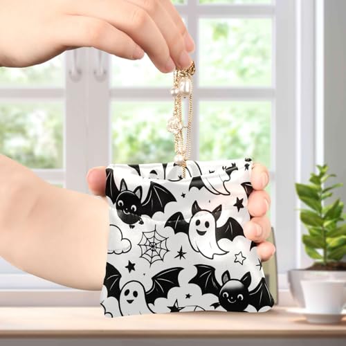 Halloween Ghosts and Bats Squeeze Coin Purse, Leather Coin Purse, Mini Wallet, Compact and Portable, Unisex4