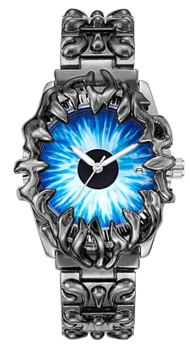 Image of CARLIEN Gothic Claw Watch for Men - Unique Stainless Steel Wristwatch, Luminous Hands, Waterproof Quartz Movement, Futuristic Melting Style, Cool Red & Green Color Options