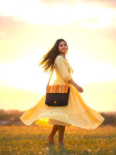 Image of The House of tara Handloom Fabric Messenger Bags for Women | Cotton Canvas Laptop Sling Bag Upto 15.6 Inches | Stylish Crossbody Sling Bag Comes with Flap Closure.