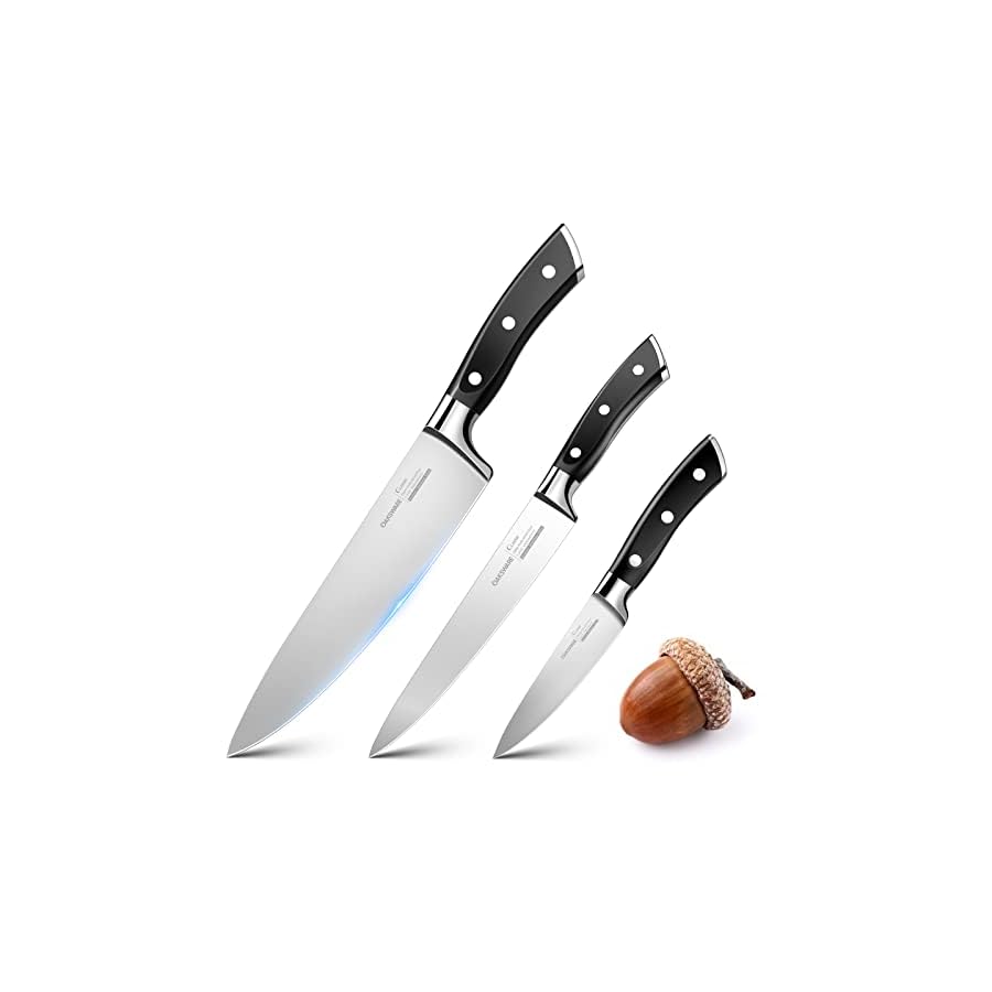 OAKSWARE Kitchen Knife Set 3-Piece, Ultra Sharp Kitchen Knives, Paring Knife and Utility Knife for Kitchen, German Steel & Ergonomic ABS-Handle