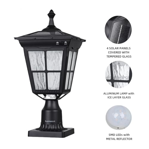 Kemeco ST4311AQ LED Cast Aluminum Solar Post Light Fixture with 3-Inch Fitter Base for Outdoor Garden Post Pole Mount (Black, Lamp) - Thumbnail 3