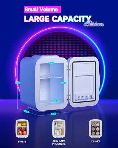 Image of BEICHEN Mini Fridge, 4 Liter /6 Cans Small Fridge With Dimmable LED Light | Cooler and Warmer ,Compact and Portable,Quiet Operation,Home and Car Power Supply,Gaming mini fridge for Bedroom,Office