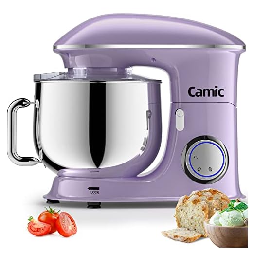 Batidora Amasadora 1500W, Camic 8L Amasadora de Pan Para Repostería, Robot de Cocina Batidora Multifunción, Bajo Ruido, Potente y Profesional, 6 Velocidades con Pulso,Bol de Acero Inoxidable,Púrpura