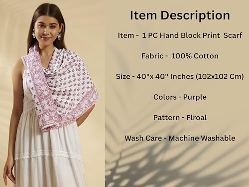 Image of Ravaiyaa - Attitude is everything Sanganer Hand Block Printed Scarves Pure Cotton Scarf Square Hijab Dupatta 40 inch X 40 inch Inch