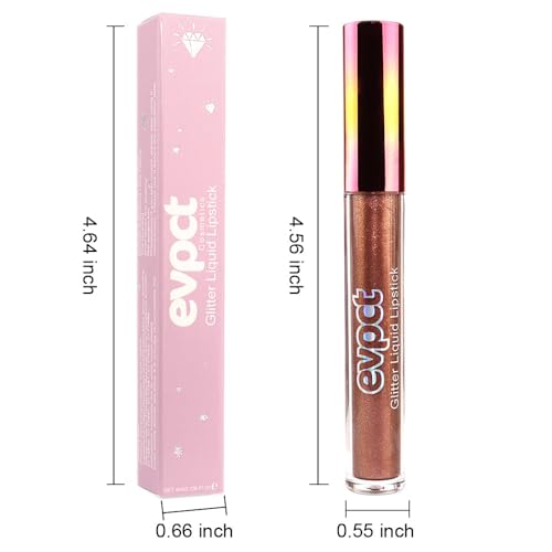 Image of evpct 1Pcs Nude Gold Glitter Metallic Shimmer Diamond Lipstick Lip Gloss Stain Set for Women Long Lasting Waterproof, Nude Brown Sparkle Glitter Matte long Wear Liquid Lipstick Lip Makeup Kit, 14#