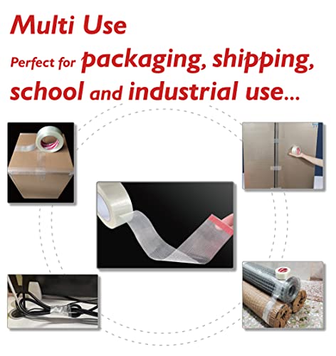 Image of Mono Filament Strapping Tape 1 Inch x 60 Yards, 4.7 Mil Thick Fiberglass Reinforced, 4 Rolls Heavy Duty Tape for Shipping, Bundling, Moving & Industrial Packing