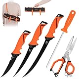 KastKing Paradox Fishing Knife Tool Set – Includes 9' & 7' Fillet Knives, 5' Bait Knife, 9' Versatile Bait Shears, 12' Honing Rod, Non-Slip Handles, Custom Sheaths, and Carrying Case – Fishing Gear