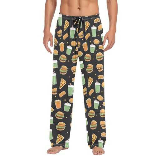 Men's Fast Food Stickers Cotton Pajama Pants - Soft Lounge Sleepwear for Home, Breathable & Comfortable Separates（508）2
