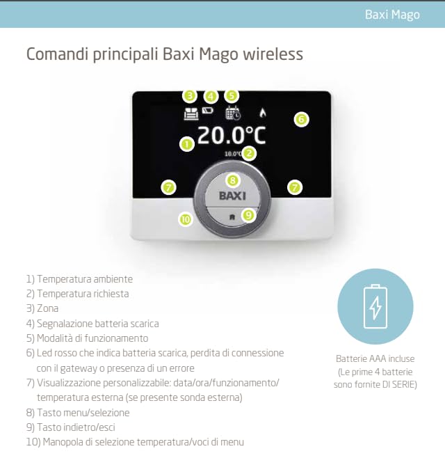 Cronotermostato a Parete Baxi Mago WIRELESS con Modulo Wi-Fi e Kit Adattatore Caldaia