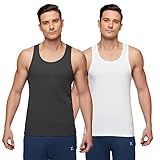 XYXX Nova - Chaleco de cuello redondo para hombre, 100 % algodón peinado, acanalado, ajuste regular, color liso, paquete de 2, acabado antibacteriano, espalda cruzada, comodidad sin etiquetas, Blanco+