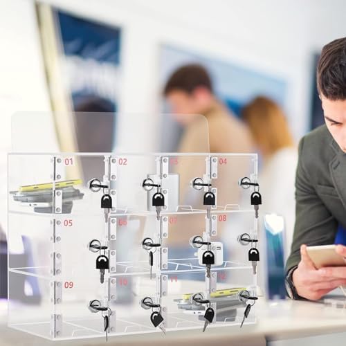 Wall-Mounted Clear Acrylic Cell Phone Storage Locker - Secure Office & School Phone Cabinet with Keys - Ideal for Organizing Personal Devices