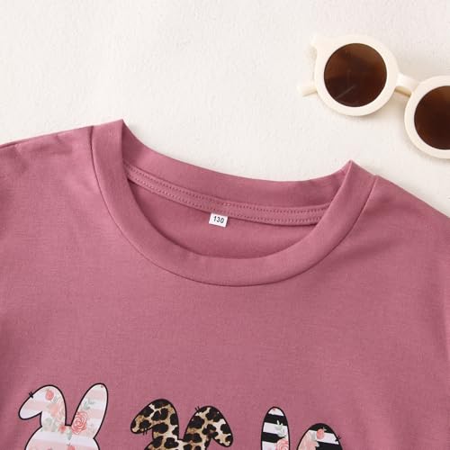 Image of MODNTOGA Girls Happy Easter Shirt Big Kids Easter Outfit Leopard Bunny Graphic T-Shirt Cute Rabbit Print Short Sleeve Tee Top (Pink, 8-9 Years)