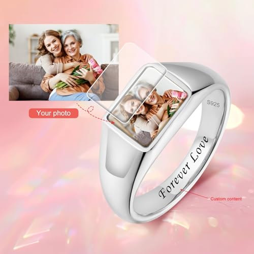 S925 Sterling Silver Custom Photo Ring Mother's Day Jewelry Gift Personalized Memorial Picture Rings with Birthstone Promise Relationship Ring for Women Mom Friend Yourself4