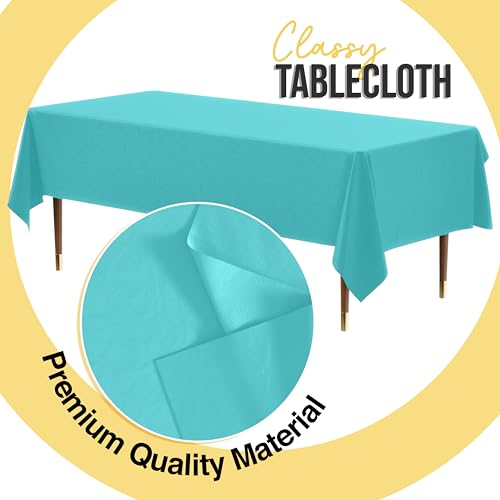 Image of Exquisite Blue Rectangle Tablecloth 54 inchx108 inch - 48 Pack | Plastic Tablecloth, Disposable Table Covers Rectangle for Parties, Weddings, Holidays & Party Supplies