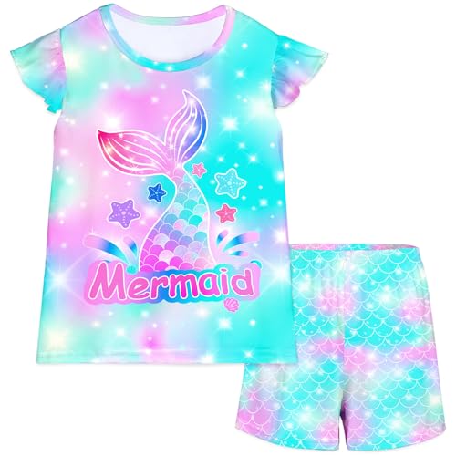 MHJY Girls Pajama Sets Toddler Sleepwear Flutter Short Sleeves Top and Shorts 2pcs Kids Pjs Set