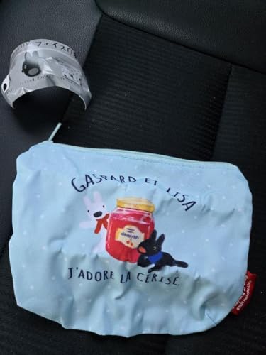 リサとガスパール フェイス 巾着ポーチコレクション 5マチつきポーチ ブルー