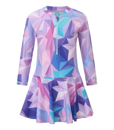 Image of Aisyee Girls One Piece Swimsuits Swim Dress for Girls Long Sleeve Rash Guard Bathing Suits Hawaiian Skirt Swimwear 3-16 Years