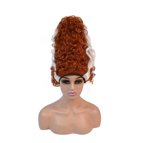 abouder Long Curly Wig with Streaks Goth Bride Wig Womens Tall Beehive Wigs Heat Resistant Synthetic Hair Wigs for Anime Character Halloween Cosplay Dress Up Party